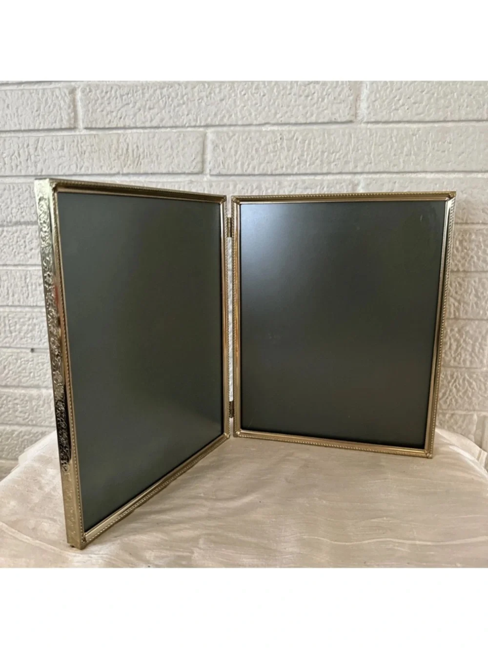 Vintage BI-FOLD ORNATE MCM Gold Metal Picture Frame 8x10